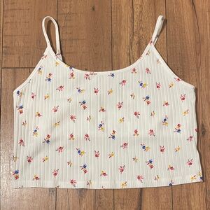 Old Navy White Ribbed Floral Cami with Pink, Blue & Yellow Flowers